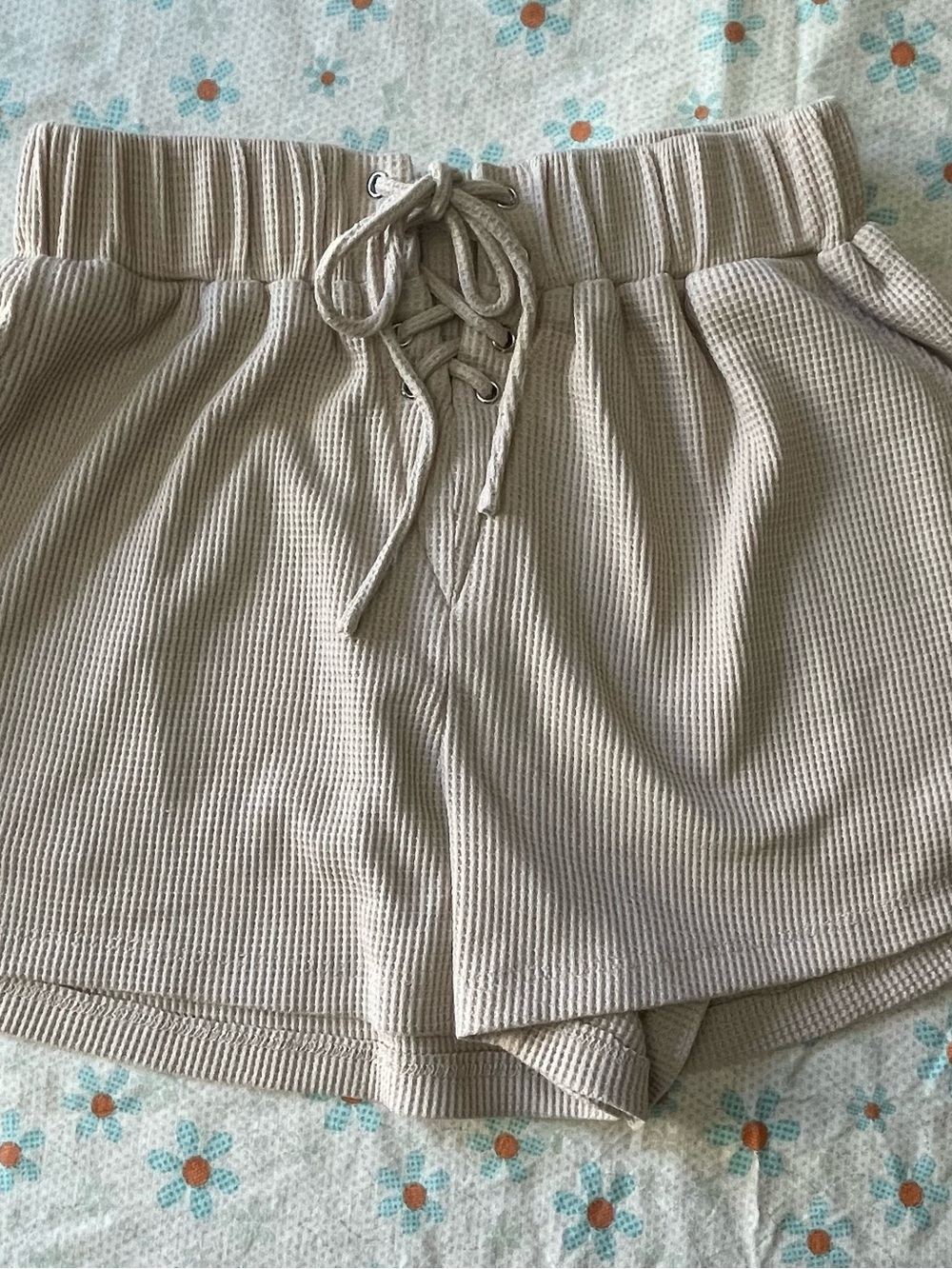 Princess Polly Beige Waffle High-Rise Shorts